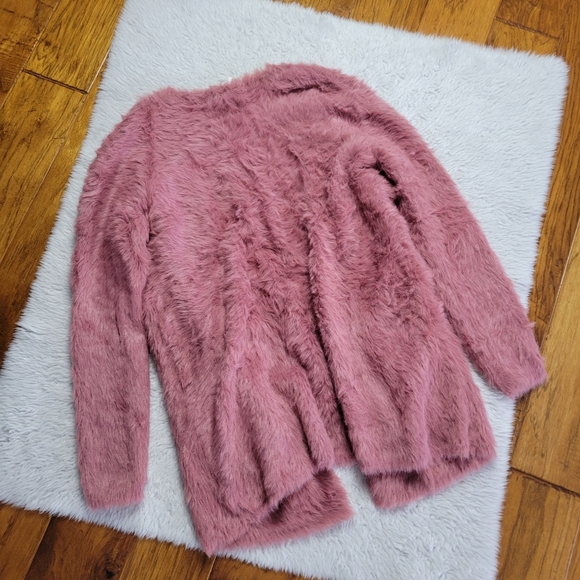 Free People Cozy Faux Fur Teddy Cardigan Women's Small Oversized Rose Pink - Picture 5 of 9